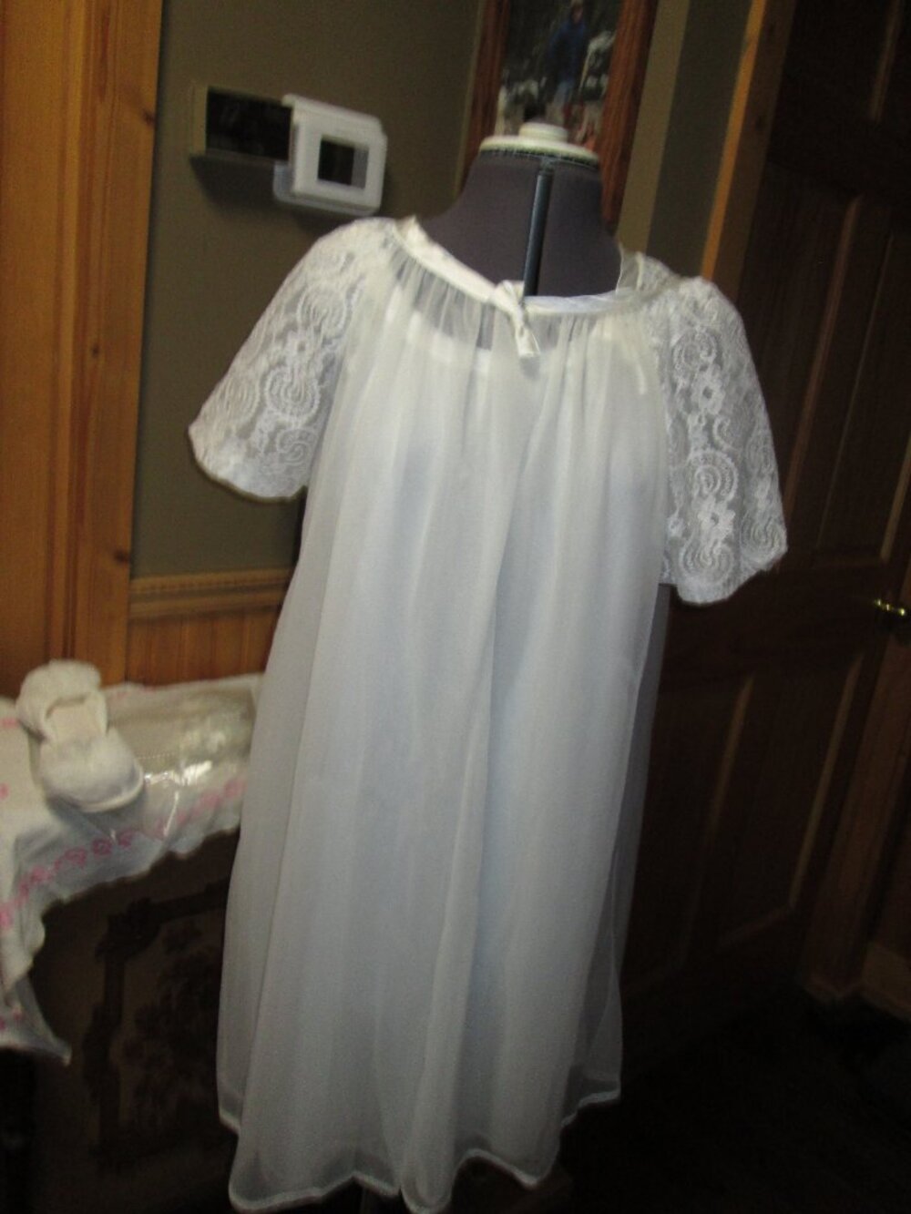 vtg MCM white Miss Elaine 4 pc Peignoir set gown robe lace tulle babydoll